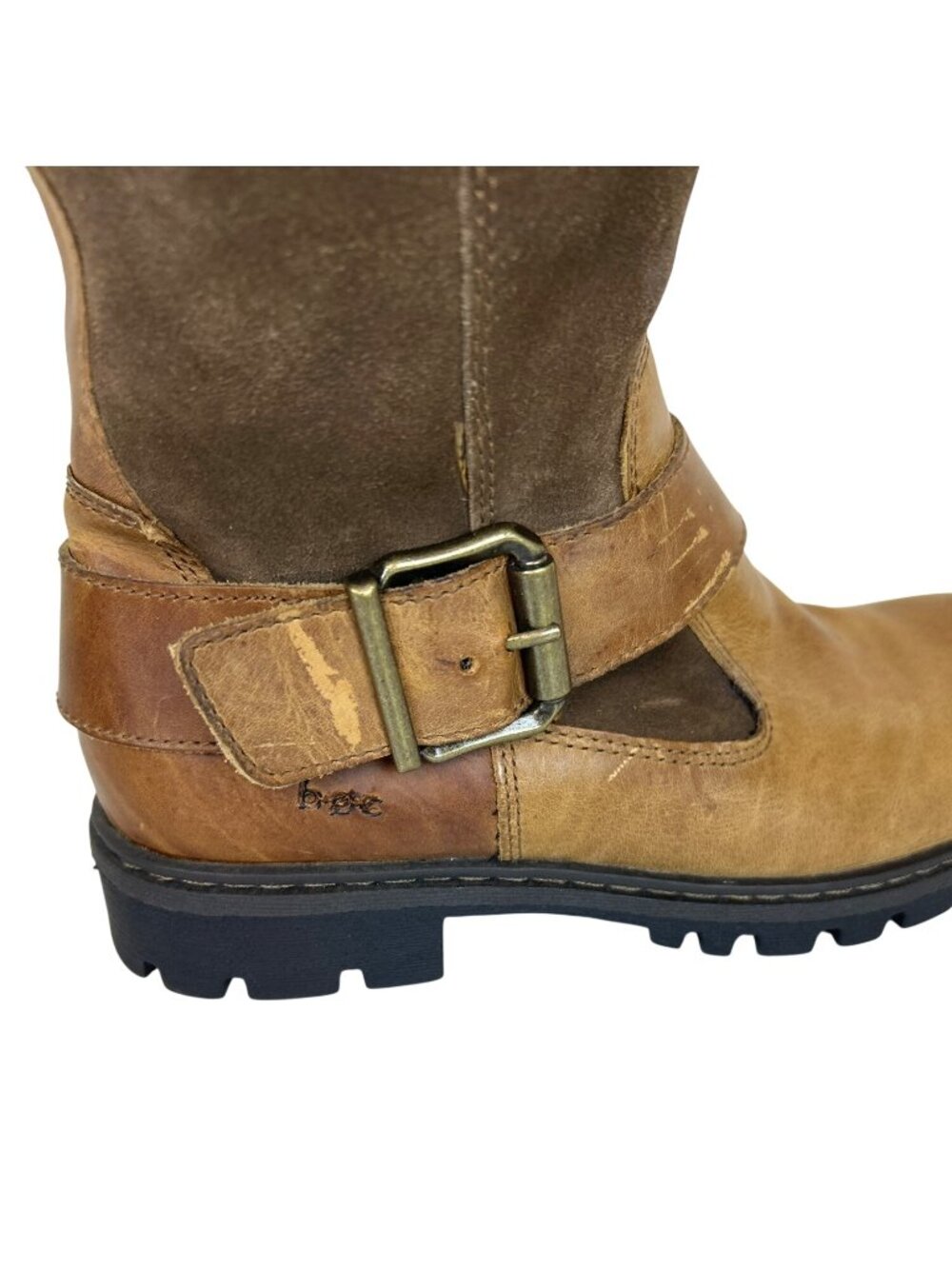 B.O.C Born Brown Leather Suede Riding Boots Women's 6M Buckle Tall Boots Rustic - Picture 7 of 11